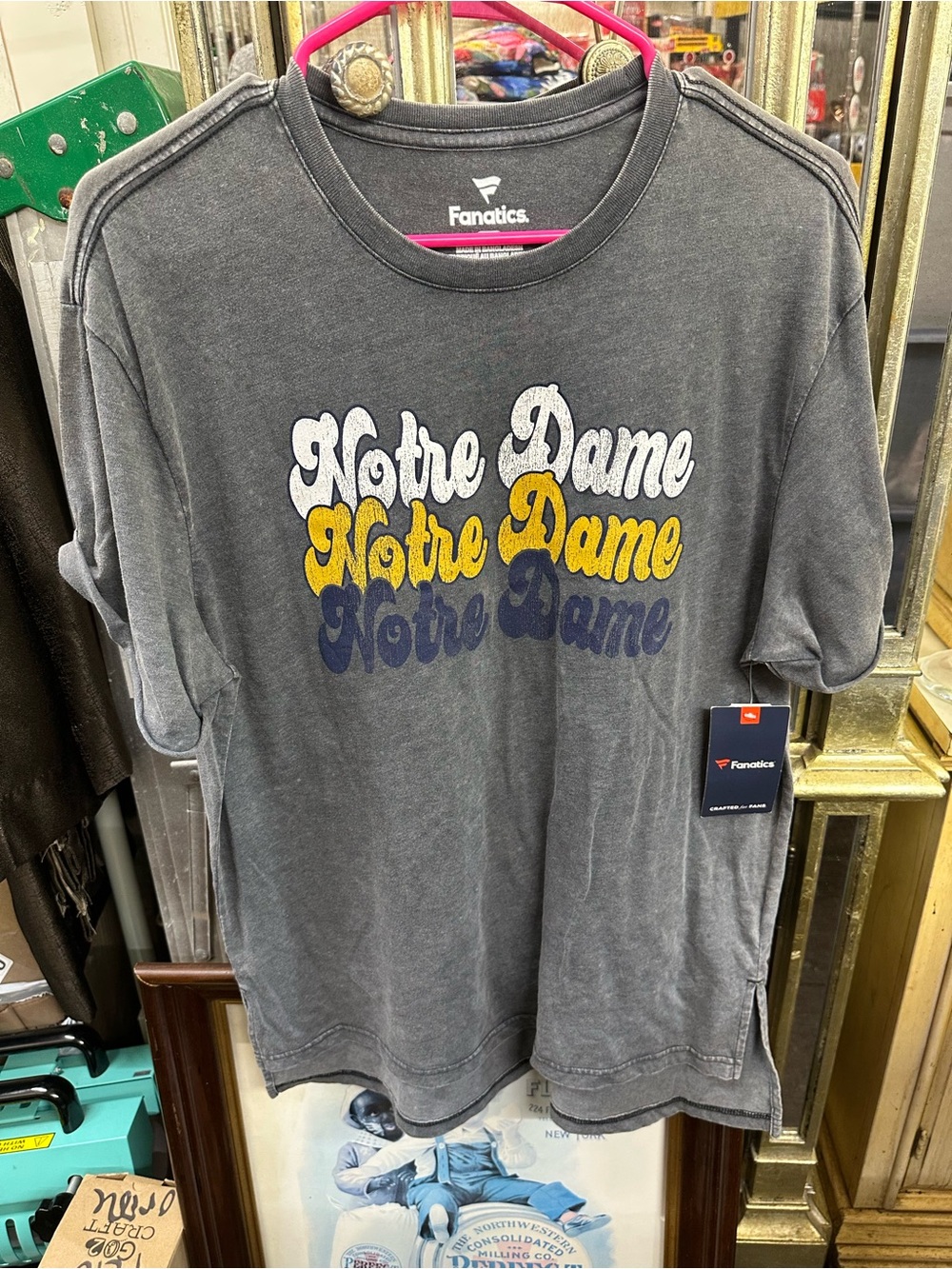 Fanatics Gray Tee with White, Gold & Navy Notre Dame NWT
